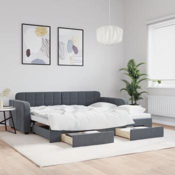 ARDEBO.de - Tagesbett Ausziehbar mit Schubladen Dunkelgrau 90x190 cm Samt