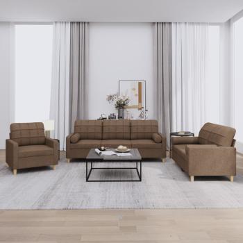 ARDEBO.de - 3-tlg. Sofagarnitur mit Kissen Braun Stoff