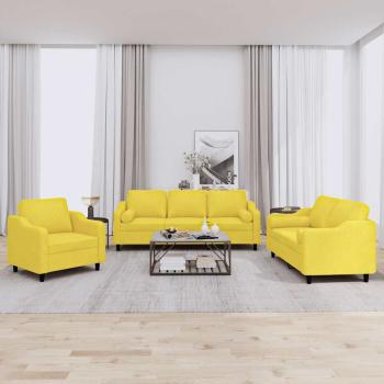 ARDEBO.de - 3-tlg. Sofagarnitur mit Kissen Hellgelb Stoff
