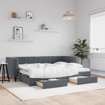 ARDEBO.de - Tagesbett Ausziehbar mit Schubladen Dunkelgrau 80x200 cm Samt
