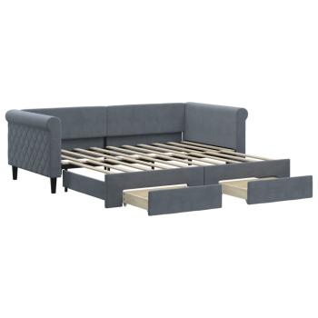 Tagesbett Ausziehbar mit Schubladen Dunkelgrau 90x190 cm Samt