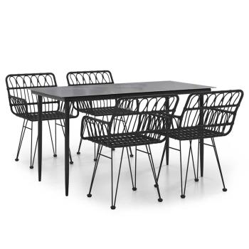 5-tlg. Garten-Essgruppe Schwarz Poly Rattan