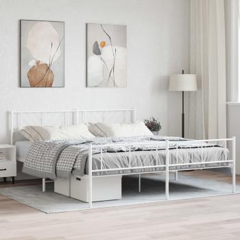 ARDEBO.de - Bettgestell mit Kopf- und Fußteil Metall Weiß 180x200 cm