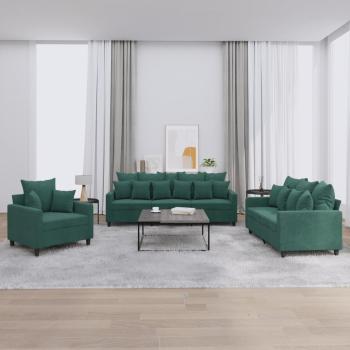 ARDEBO.de - 3-tlg. Sofagarnitur mit Kissen Dunkelgr?n Samt