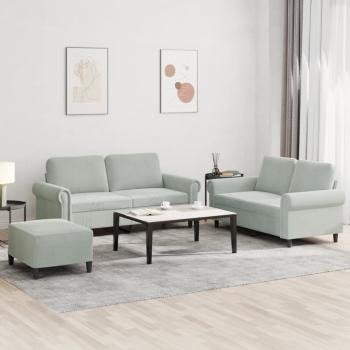 ARDEBO.de - 3-tlg. Sofagarnitur mit Kissen Hellgrau Samt