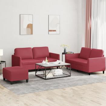 ARDEBO.de - 3-tlg. Sofagarnitur mit Kissen Weinrot Kunstleder