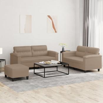 ARDEBO.de - 3-tlg. Sofagarnitur mit Kissen Cappuccino-Braun Kunstleder