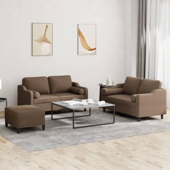 ARDEBO.de - 3-tlg. Sofagarnitur mit Kissen Braun Stoff