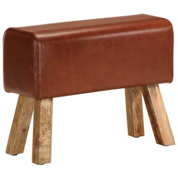 Sitzbank Turnbock-Design 58cm Braun Echtleder Mango Massivholz