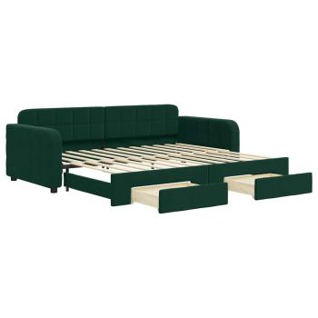 Tagesbett Ausziehbar mit Schubladen Dunkelgrün 90x200 cm Samt
