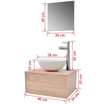 4-tlg. Badmöbel-Set mit Waschbecken und Wasserhahn Beige