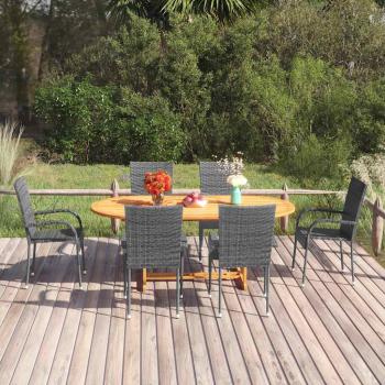 ARDEBO.de - 7-tlg. Garten-Essgruppe Poly Rattan Grau