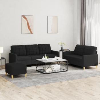 ARDEBO.de - 3-tlg. Sofagarnitur mit Kissen Schwarz Stoff