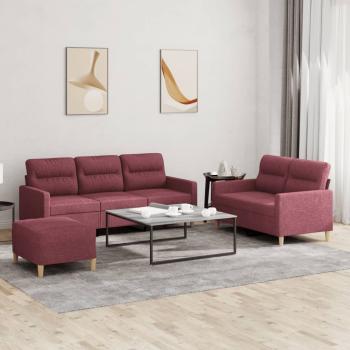 ARDEBO.de - 3-tlg. Sofagarnitur mit Kissen Weinrot Stoff