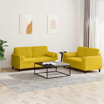 ARDEBO.de - 2-tlg. Sofagarnitur mit Kissen Gelb Samt