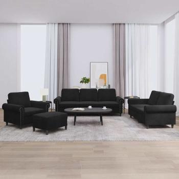 ARDEBO.de - 4-tlg. Sofagarnitur mit Kissen Schwarz Samt
