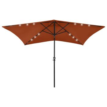 ARDEBO.de - Sonnenschirm mit LEDs und Stahl-Mast Terrakottarot 2x3 m