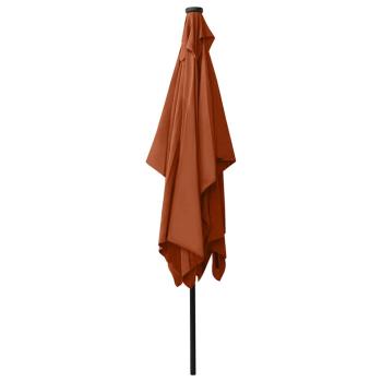 Sonnenschirm mit LEDs und Stahl-Mast Terrakottarot 2x3 m