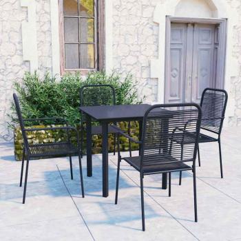 ARDEBO.de - 5-tlg. Garten-Essgruppe Schwarz Glas und Stahl