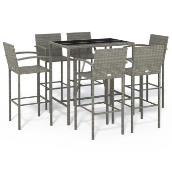 7-tlg. Gartenbar-Set Grau Poly Rattan