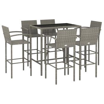 7-tlg. Gartenbar-Set Grau Poly Rattan