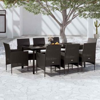 ARDEBO.de - 9-tlg. Garten-Essgruppe mit Kissen Schwarz
