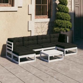 ARDEBO.de - 7-tlg. Garten-Lounge-Set mit Kissen Weiß Massivholz Kiefer