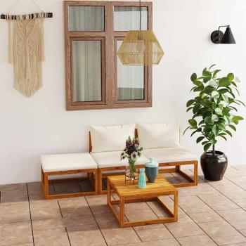 ARDEBO.de - 4-tlg. Garten-Lounge-Set mit Auflagen Creme Massivholz Akazie