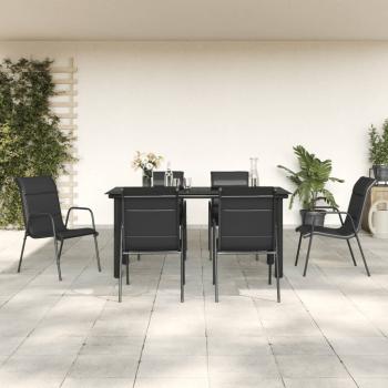 ARDEBO.de - 7-tlg. Garten-Essgruppe Schwarz Stahl und Textilene