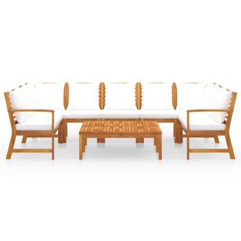 9-tlg. Garten-Lounge-Set mit Auflagen Creme Massivholz Akazie