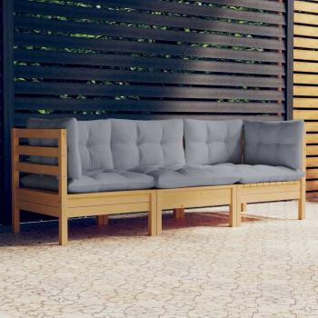 ARDEBO.de - 3-Sitzer-Gartensofa mit Grauen Kissen Massivholz Kiefer