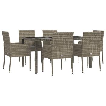 7-tlg. Garten-Essgruppe mit Kissen Grau Poly Rattan