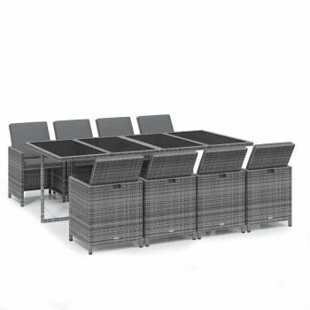 9-tlg. Garten-Essgruppe mit Kissen Poly Rattan Grau