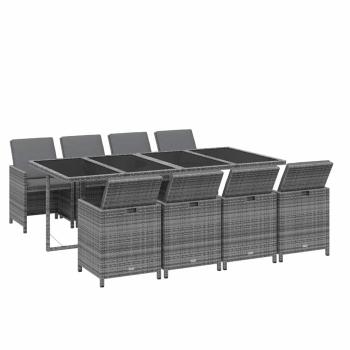 9-tlg. Garten-Essgruppe mit Kissen Poly Rattan Grau