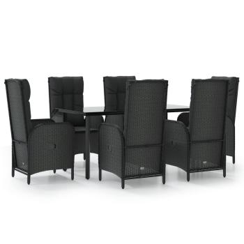 7-tlg. Garten-Essgruppe mit Kissen Schwarz Poly Rattan