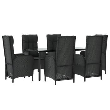7-tlg. Garten-Essgruppe mit Kissen Schwarz Poly Rattan