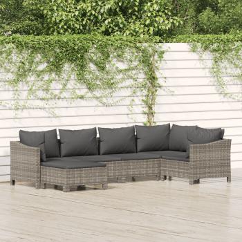ARDEBO.de - 6-tlg. Garten-Lounge-Set mit Kissen Grau Poly Rattan