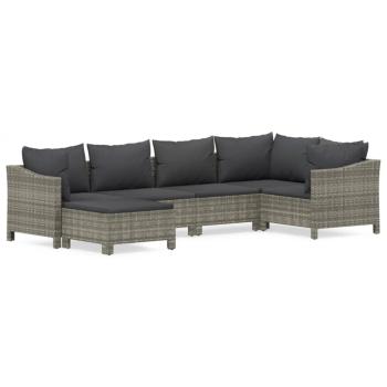6-tlg. Garten-Lounge-Set mit Kissen Grau Poly Rattan