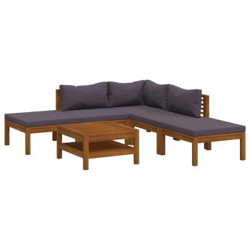 6-tlg. Garten-Lounge-Set mit Auflage Massivholz Akazie