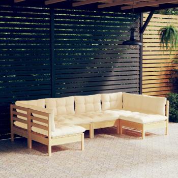 ARDEBO.de - 6-tlg. Garten-Lounge-Set mit Creme Kissen Massivholz Kiefer