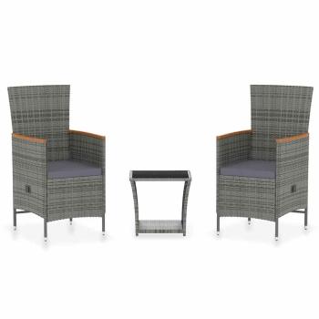 3-tlg. Garten-Lounge-Set mit Kissen Poly Rattan Grau