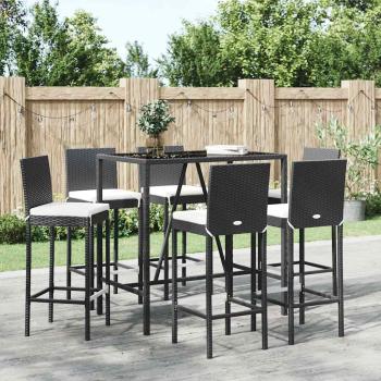 ARDEBO.de - 7-tlg. Gartenbar-Set mit Kissen Schwarz Poly Rattan
