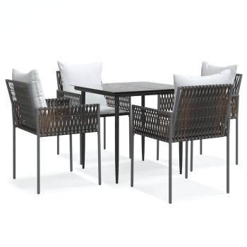 5-tlg. Garten-Essgruppe mit Kissen Poly Rattan und Stahl