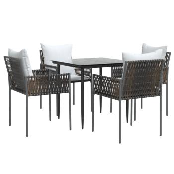 5-tlg. Garten-Essgruppe mit Kissen Poly Rattan und Stahl