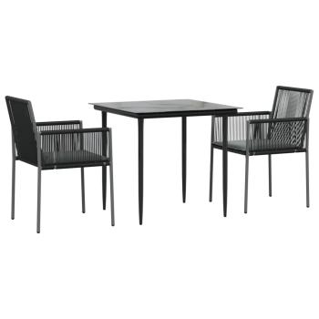 3-tlg. Garten-Essgruppe mit Kissen Schwarz Poly Rattan & Stahl