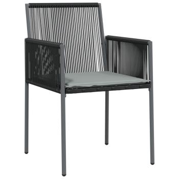 3-tlg. Garten-Essgruppe mit Kissen Schwarz Poly Rattan & Stahl