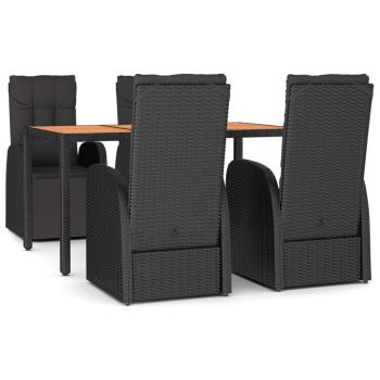 5-tlg. Garten-Essgruppe Schwarz Poly Rattan & Massivholz Akazie