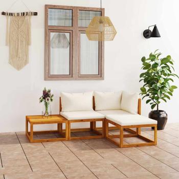 ARDEBO.de - 4-tlg. Garten-Lounge-Set mit Auflagen Creme Massivholz Akazie