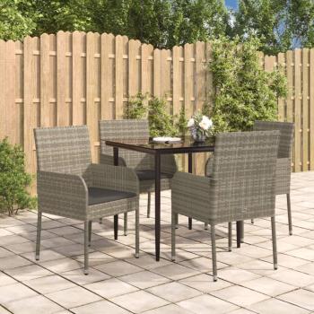 ARDEBO.de - 5-tlg. Garten-Essgruppe mit Kissen Schwarz und Grau Poly Rattan