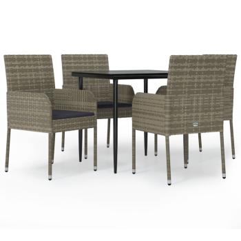 5-tlg. Garten-Essgruppe mit Kissen Schwarz und Grau Poly Rattan